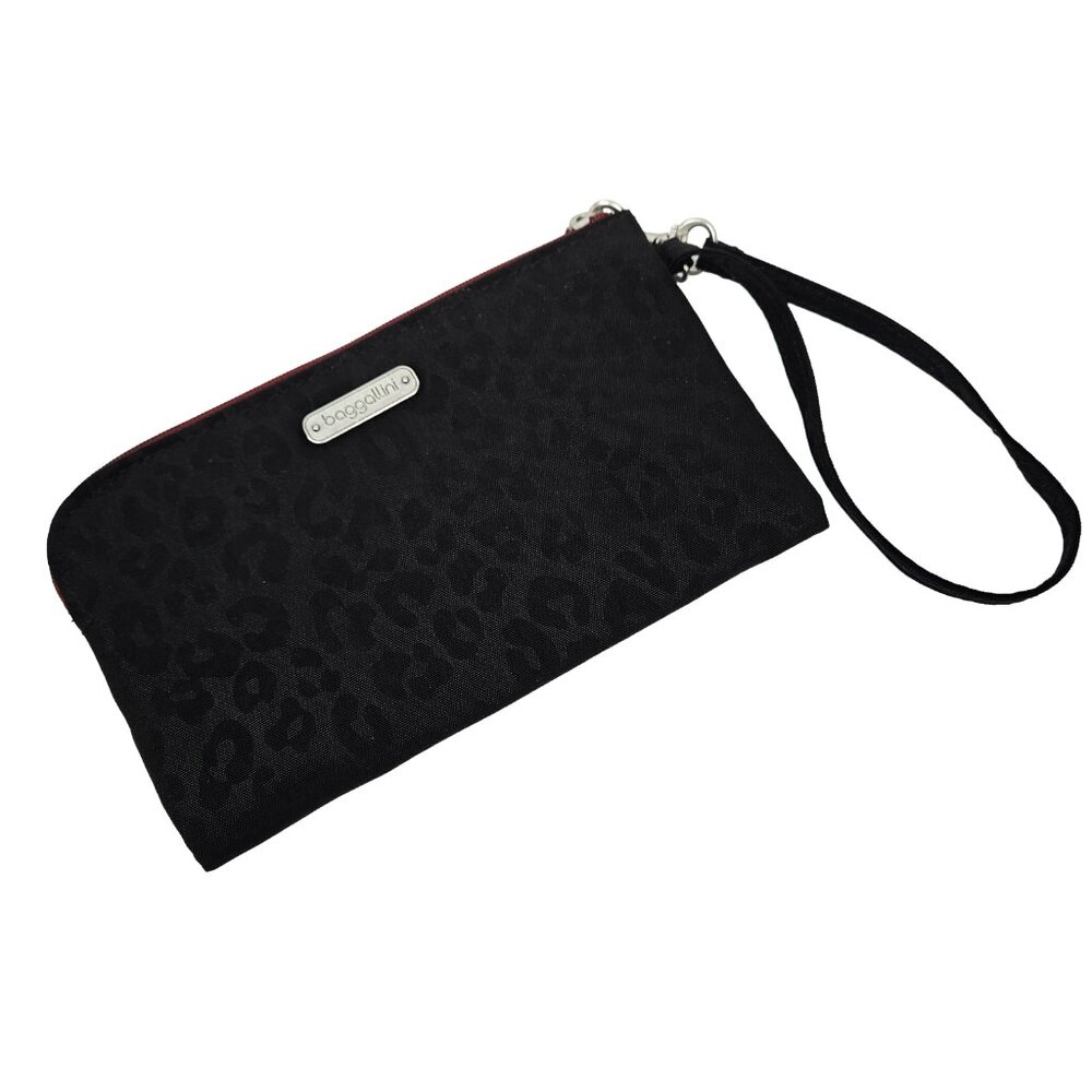 Baggallini Black Leopard Print RFID Clutch Wristlet Wallet
